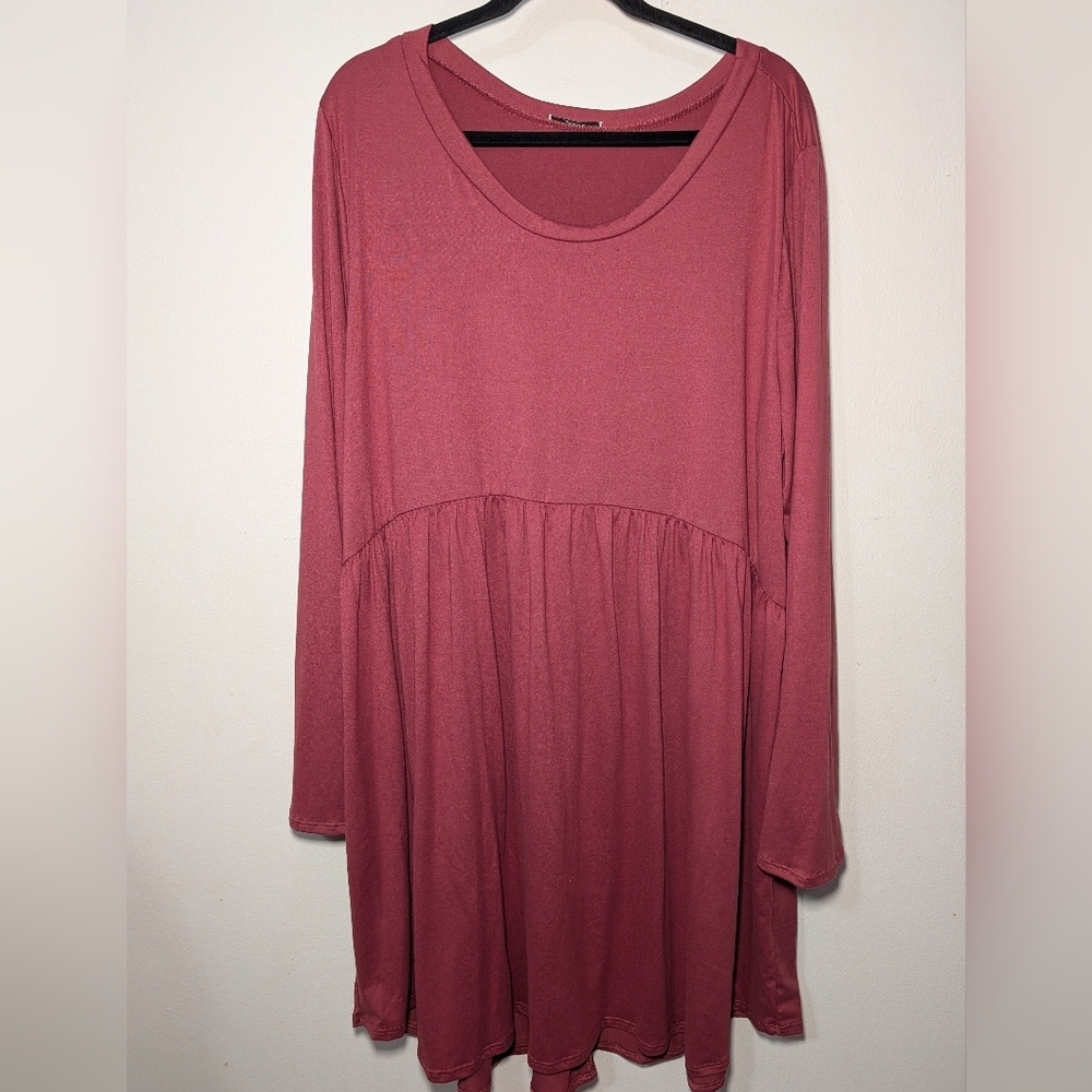JODIFL Long Sleeve Babydoll Dress Hibiscus Red Scoop Neck Women's Size 3X